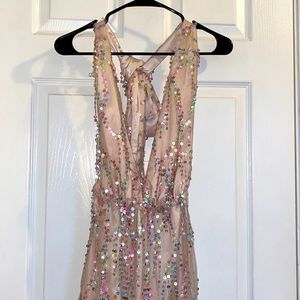 Loose sequin multi color backless maxi dress small